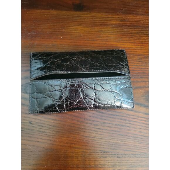 Card Wallet Money Holder Men's Crocodile Leather Caddy Deep Brown/Black - Picture 5 of 9